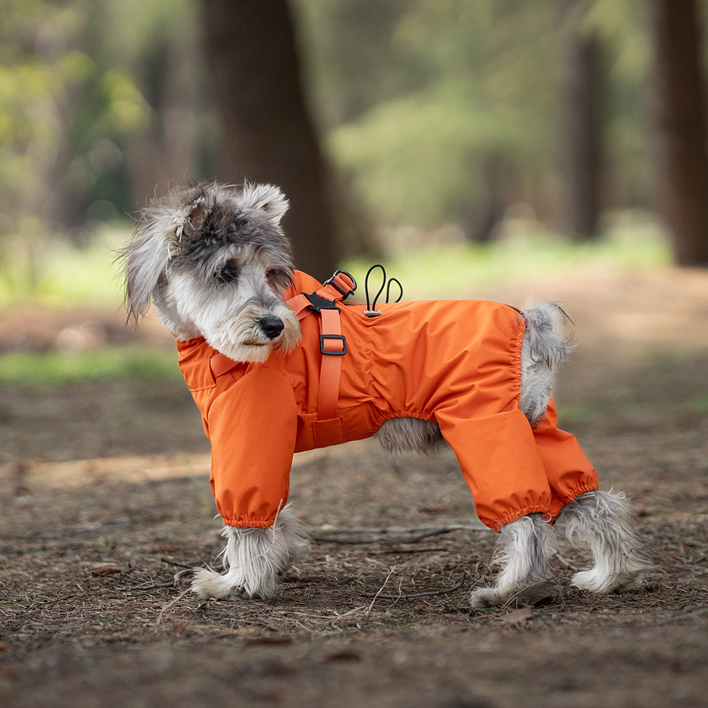 狗狗四脚雨衣泰迪小型犬全包防水宠物衣服胸背一体高领防雨狗雨衣